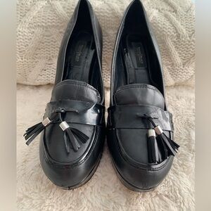 Black WHBM platform heels w tassels